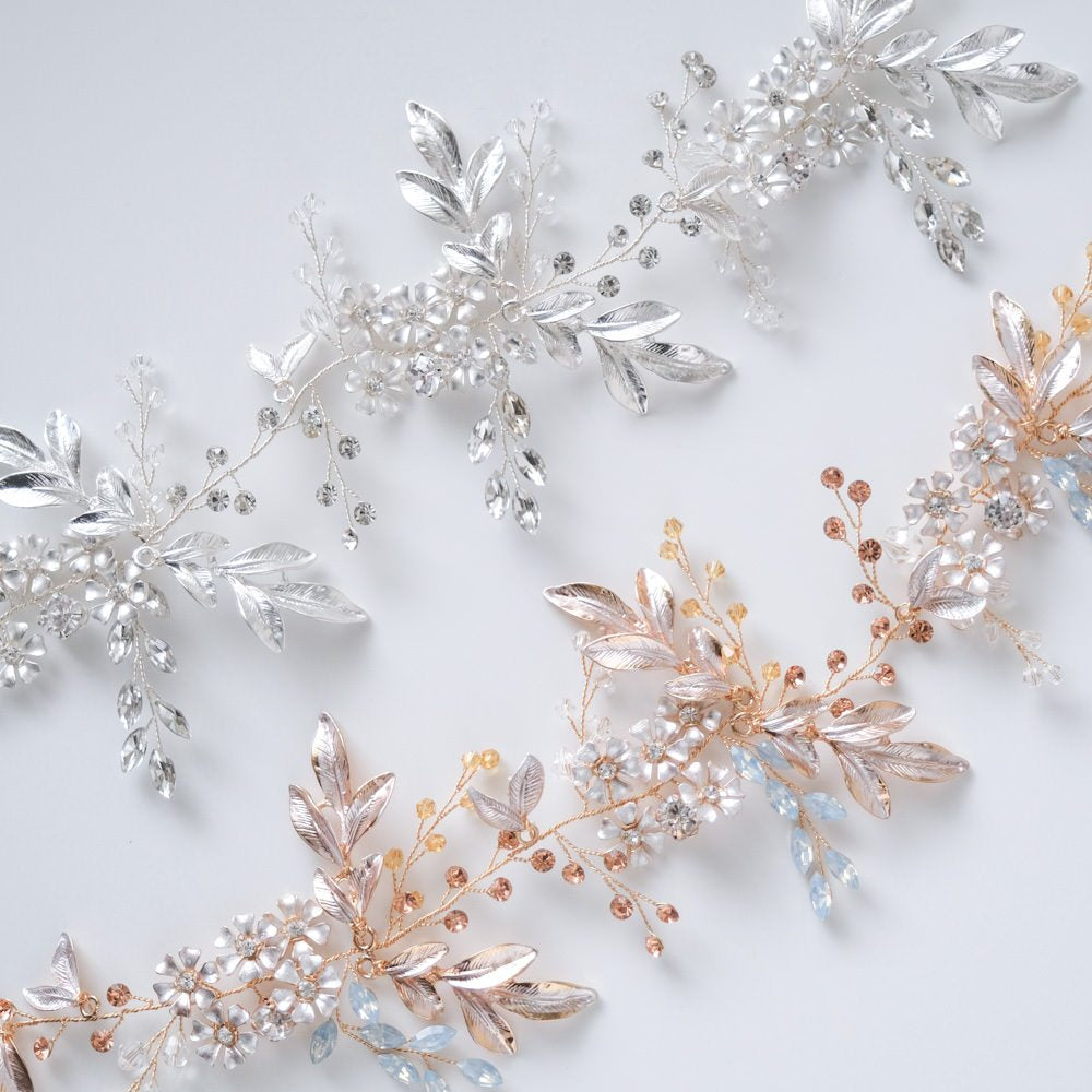 小枝カチューシャ ブライダルヘッドドレス ビジュー リーフ ゴールド r18 【結婚式 ヘアアクセサリー】