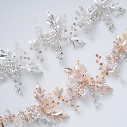 小枝カチューシャ ブライダルヘッドドレス ビジュー リーフ ゴールド r18 【結婚式 ヘアアクセサリー】