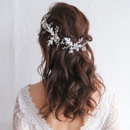 小枝カチューシャ ブライダルヘッドドレス ビジュー リーフ シルバー r19 【結婚式 ヘアアクセサリー】