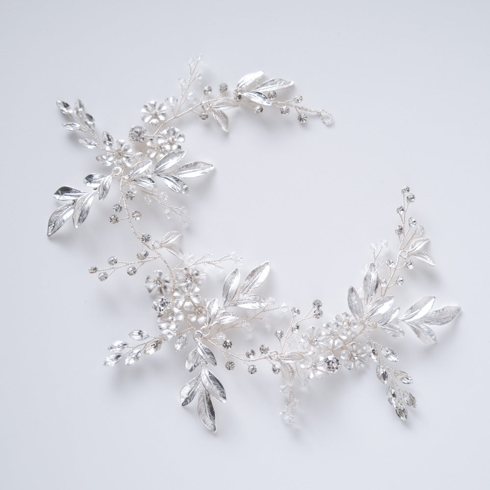 小枝カチューシャ ブライダルヘッドドレス ビジュー リーフ シルバー r19 【結婚式 ヘアアクセサリー】