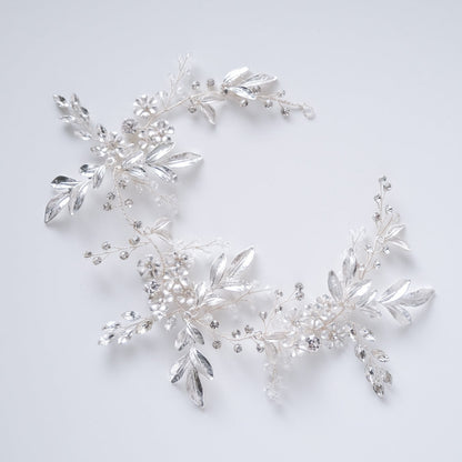 小枝カチューシャ ブライダルヘッドドレス ビジュー リーフ シルバー r19 【結婚式 ヘアアクセサリー】