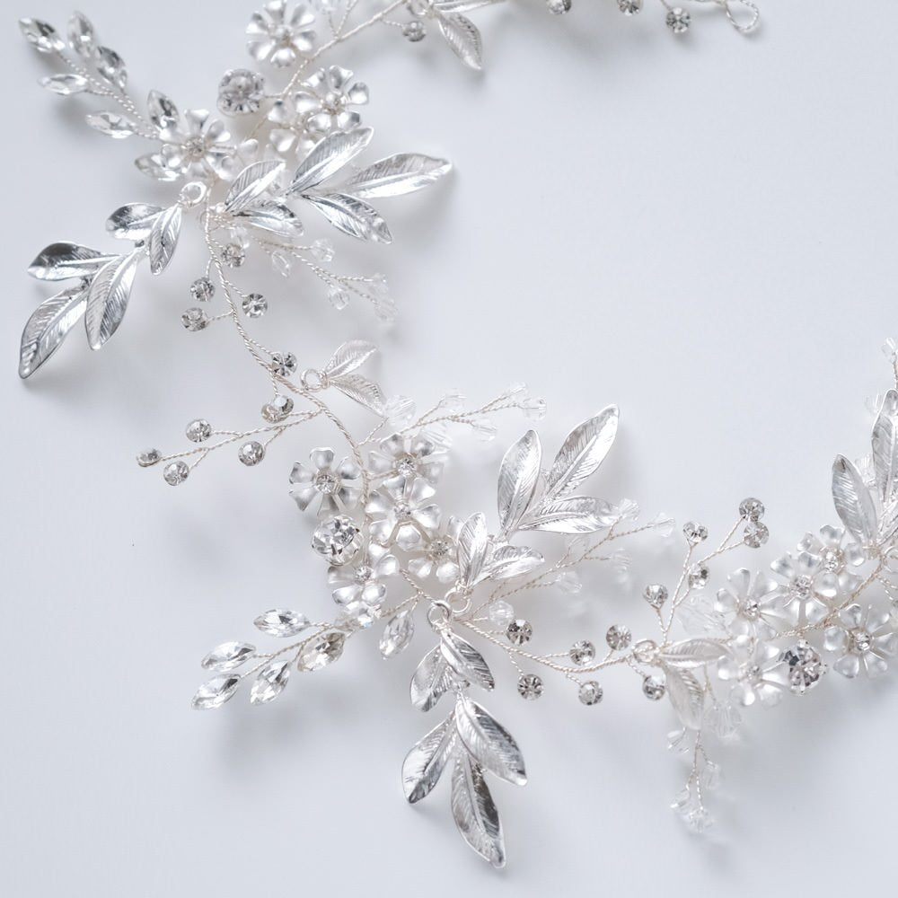 小枝カチューシャ ブライダルヘッドドレス ビジュー リーフ シルバー r19 【結婚式 ヘアアクセサリー】