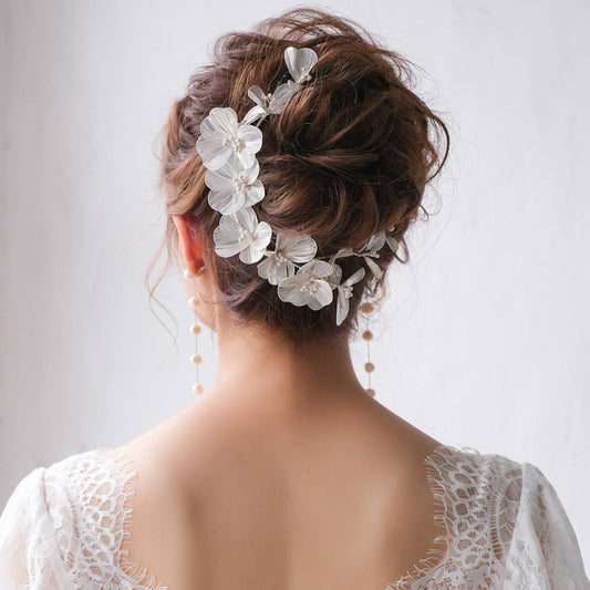 小枝カチューシャ ブライダルヘッドドレス シルバーフラワー r21 【結婚式 ヘアアクセサリー】