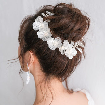 小枝カチューシャ ブライダルヘッドドレス シルバーフラワー r21 【結婚式　ヘアアクセサリー】