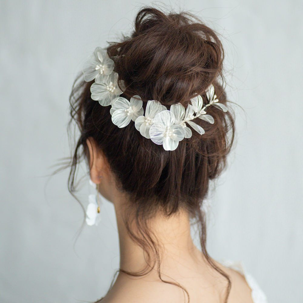 小枝カチューシャ ブライダルヘッドドレス シルバーフラワー r21 【結婚式 ヘアアクセサリー】