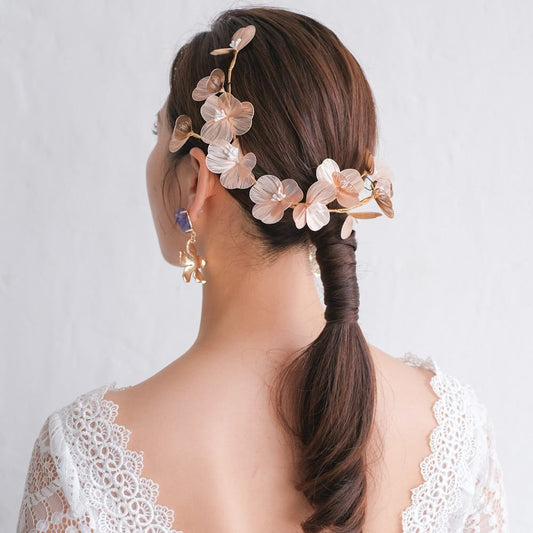 小枝カチューシャ ブライダルヘッドドレス ゴールドフラワー r20 【結婚式 ヘアアクセサリー】