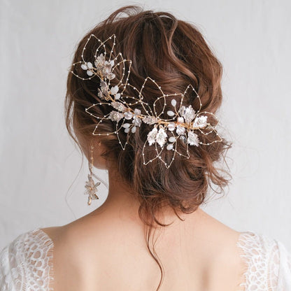 ブライダルヘッドドレス ビジュー リーフ ボンネ ゴールド r22 【結婚式 ヘアアクセサリー】