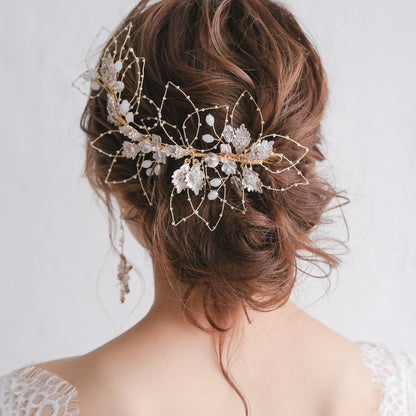 ブライダルヘッドドレス ビジュー リーフ ボンネ ゴールド r22 【結婚式 ヘアアクセサリー】