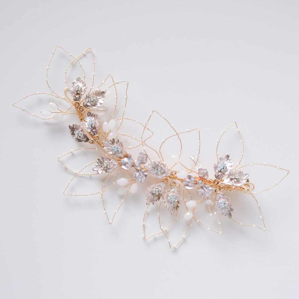 ブライダルヘッドドレス ビジュー リーフ ボンネ ゴールド r22 【結婚式 ヘアアクセサリー】