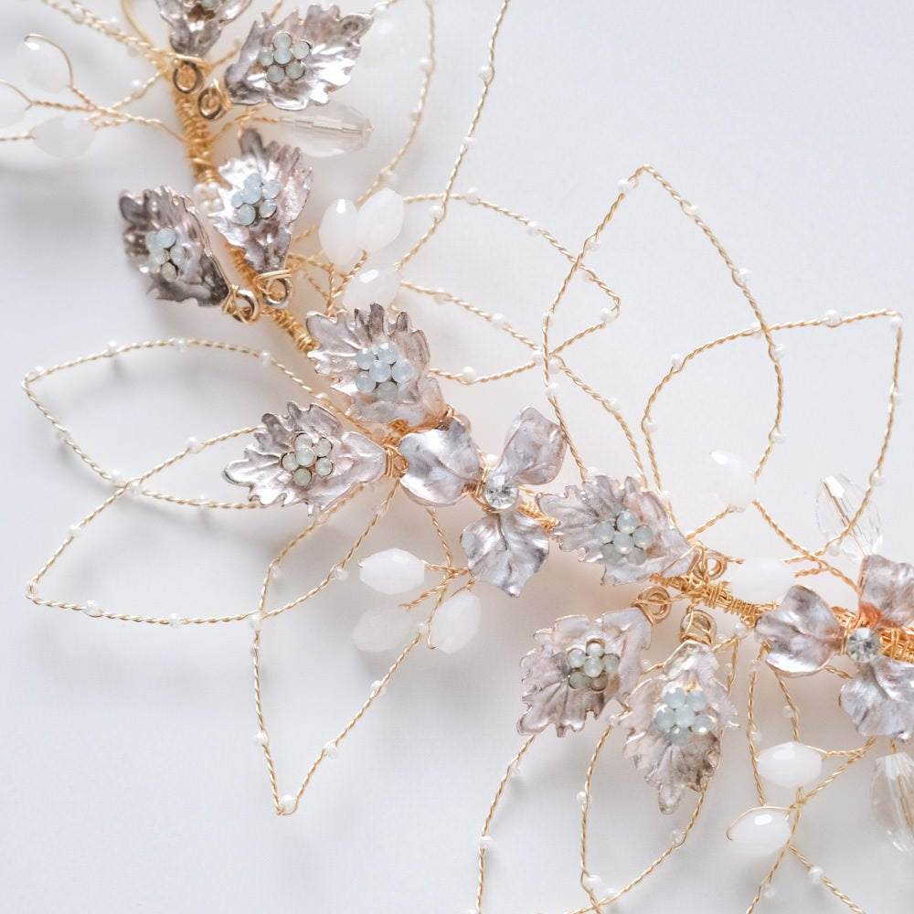 ブライダルヘッドドレス ビジュー リーフ ボンネ ゴールド r22 【結婚式 ヘアアクセサリー】