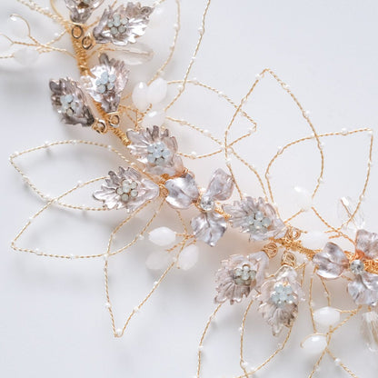 ブライダルヘッドドレス ビジュー リーフ ボンネ ゴールド r22 【結婚式 ヘアアクセサリー】