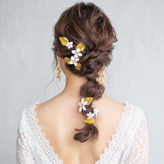 (2点セット) ブライダルヘッドドレス フラワー リーフ コーム r24 【結婚式 ヘアアクセサリー】