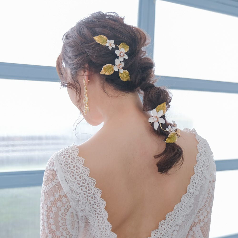 (2点セット) ブライダルヘッドドレス フラワー リーフ コーム r24 【結婚式　ヘアアクセサリー】