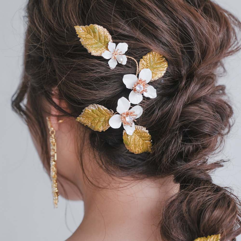 (2点セット) ブライダルヘッドドレス フラワー リーフ コーム r24 【結婚式　ヘアアクセサリー】