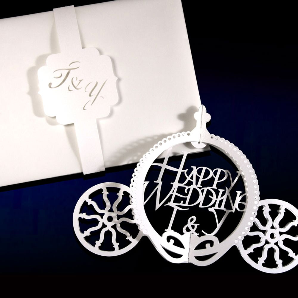 ウェディングポップアップカード〈かぼちゃの馬車〉【イニシャル入れ】 【結婚式 その他ウェルカムグッズ オーダーメイド】