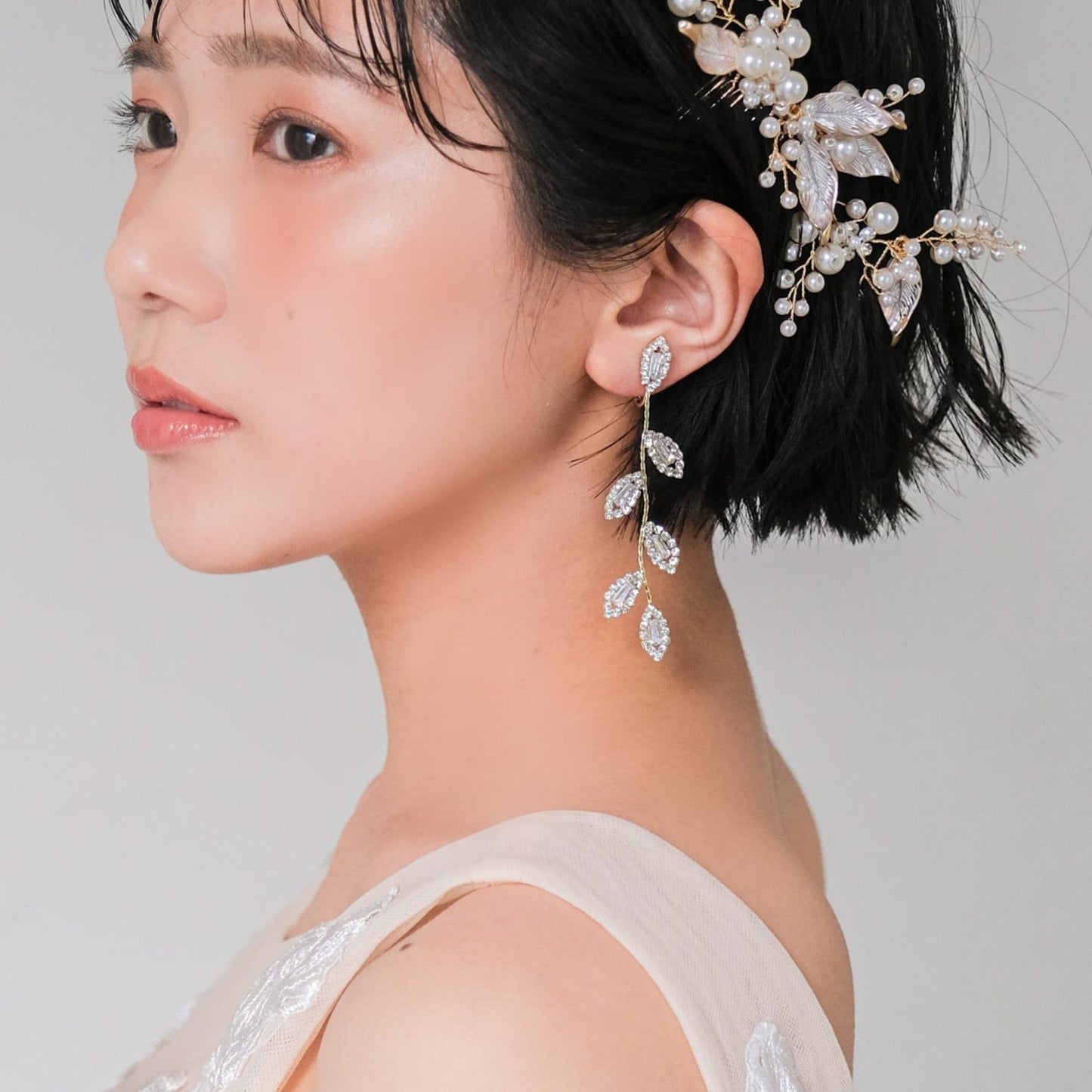 【ピアス】ブライダル ビジュー リーフ ゴールド v2【結婚式 ピアス イヤリング】