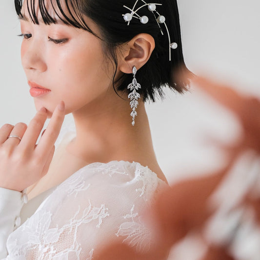 【ピアス】ジルコニア ビジュー ブライダル シルバー v15【結婚式 ピアス イヤリング】