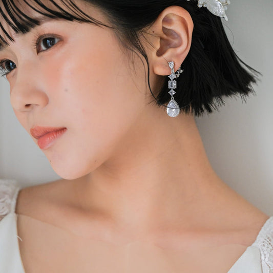 【ピアス】ジルコニア ビジュー ブライダル シルバー v29【結婚式 ピアス イヤリング】
