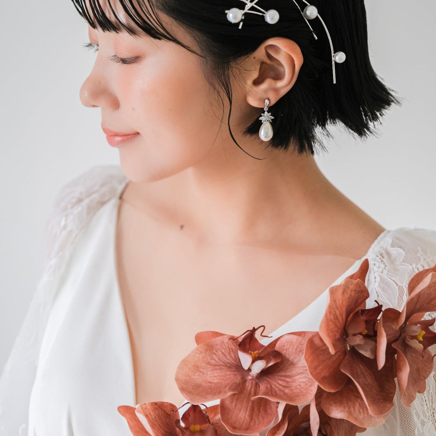 【イヤリング】ジルコニア パール ブライダル シルバー v37【結婚式 ピアス イヤリング】