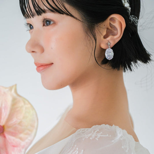 【イヤリング】ジルコニア ビジュー オパール ブライダル シルバー v43【結婚式 ピアス イヤリング】