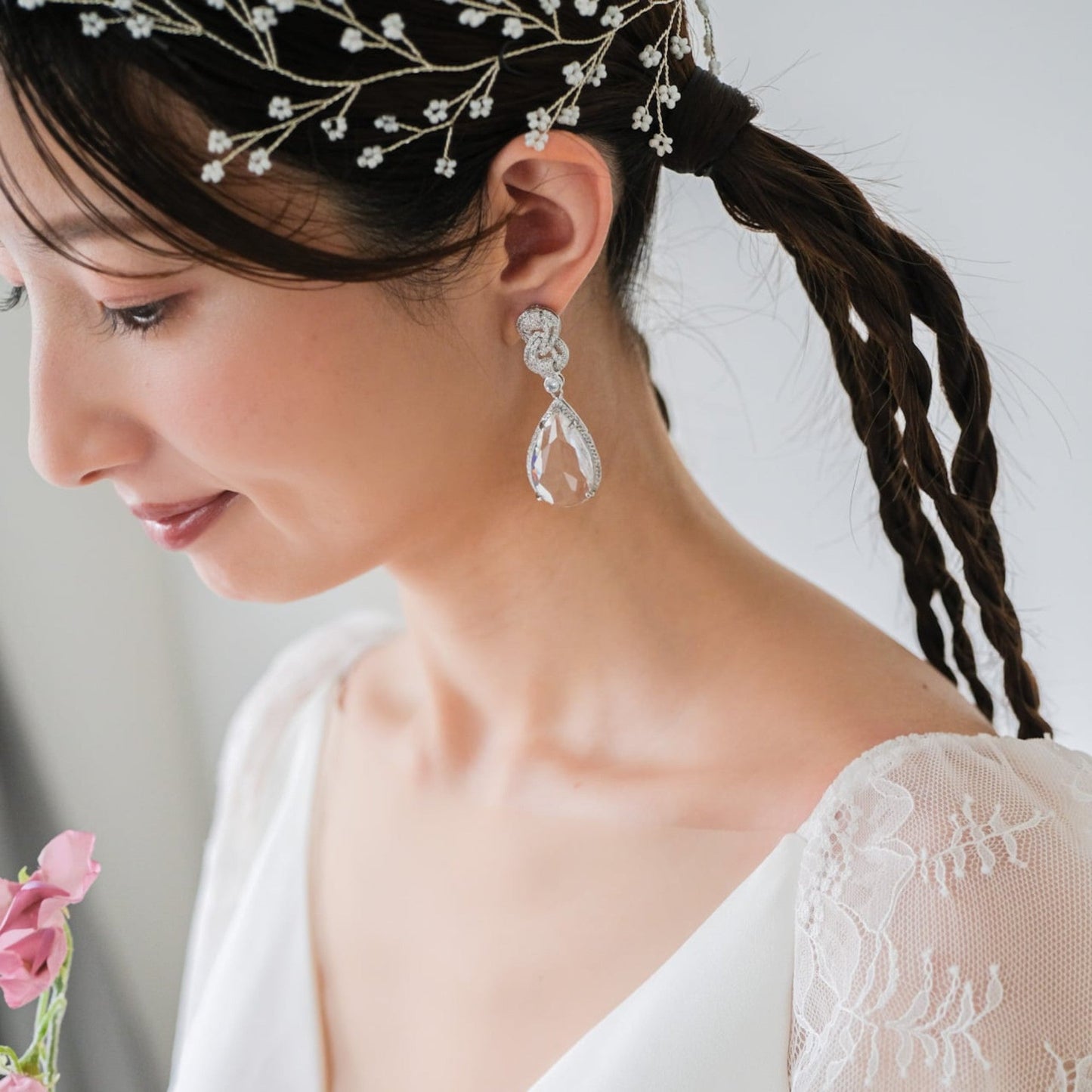 【ピアス】ジルコニア クリスタル ブライダル シルバー v45【結婚式 ピアス イヤリング】