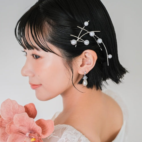 【ヘッドドレス】(2点セット)ブライダルヘッドドレスパールシルバーv50【結婚式　ヘアアクセサリー】