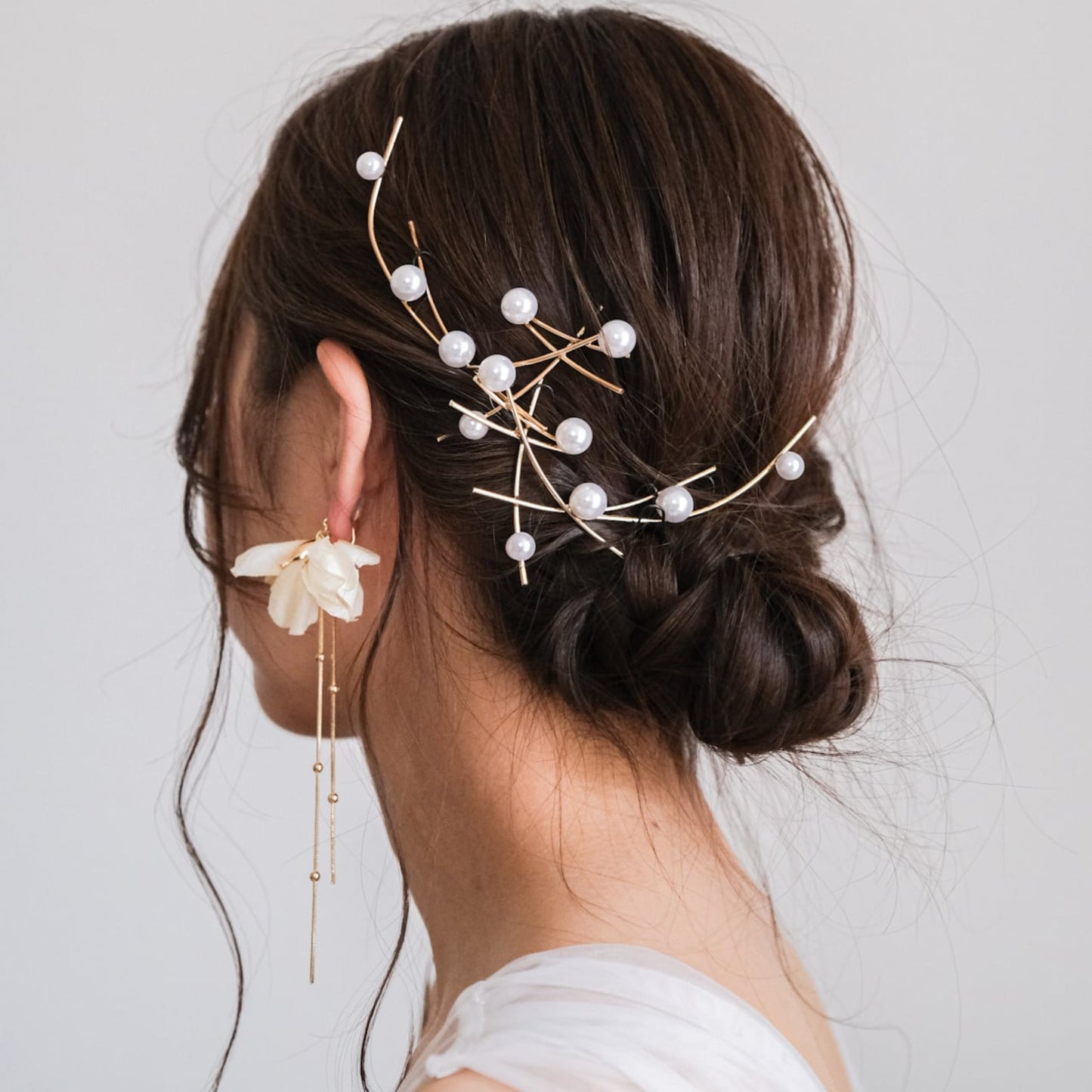 【ヘッドドレス】(2点セット)ブライダルヘッドドレスパールゴールドv51【結婚式　ヘアアクセサリー】