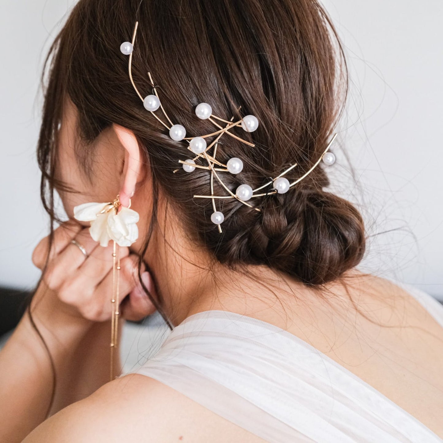 【ヘッドドレス】(2点セット)ブライダルヘッドドレスパールゴールドv51【結婚式　ヘアアクセサリー】