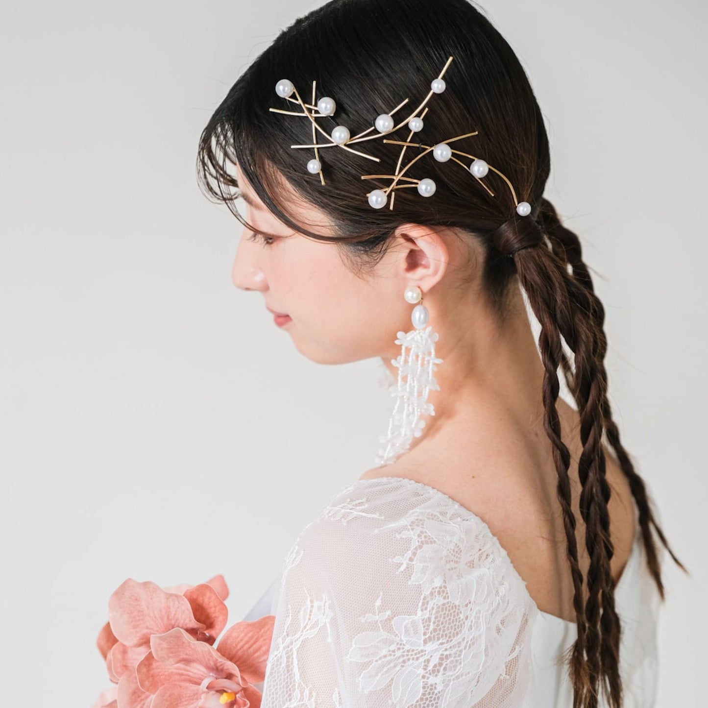 【ヘッドドレス】(2点セット)ブライダルヘッドドレスパールゴールドv51【結婚式　ヘアアクセサリー】