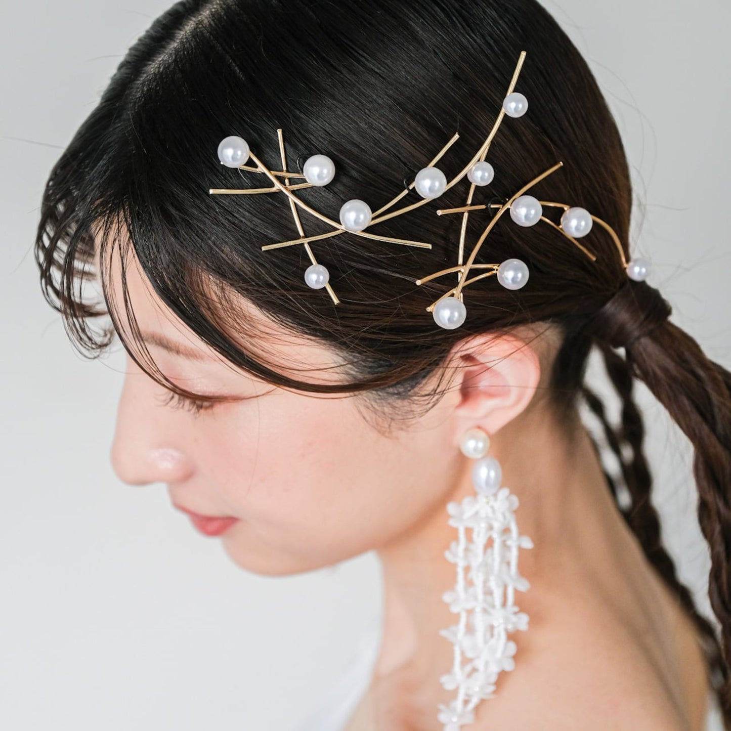 【ヘッドドレス】(2点セット)ブライダルヘッドドレスパールゴールドv51【結婚式　ヘアアクセサリー】