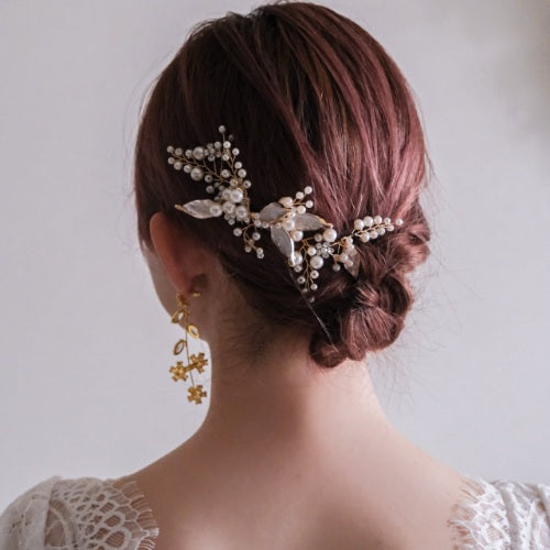 【ヘッドドレス】ブライダルヘッドドレスパールリーフゴールドv53【結婚式　ヘアアクセサリー】