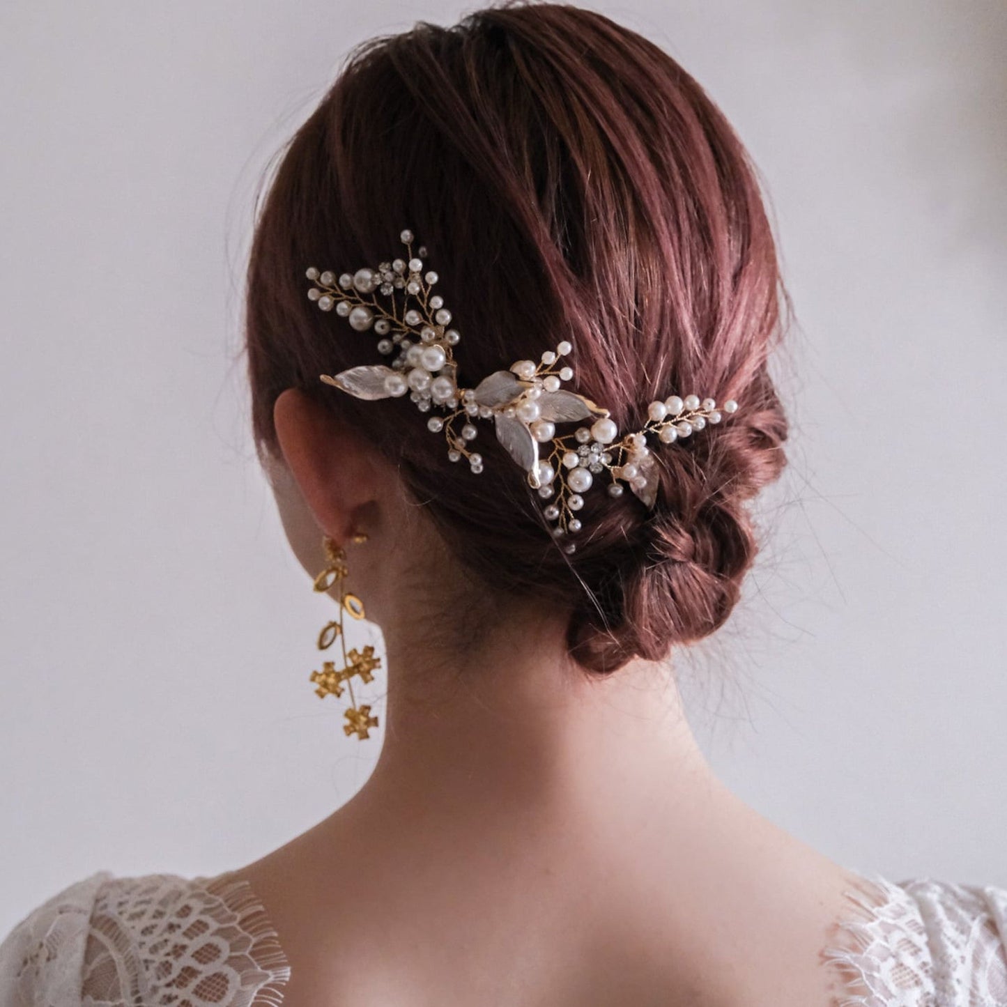 【ヘッドドレス】ブライダルヘッドドレスパールリーフゴールドv53【結婚式 ヘアアクセサリー】