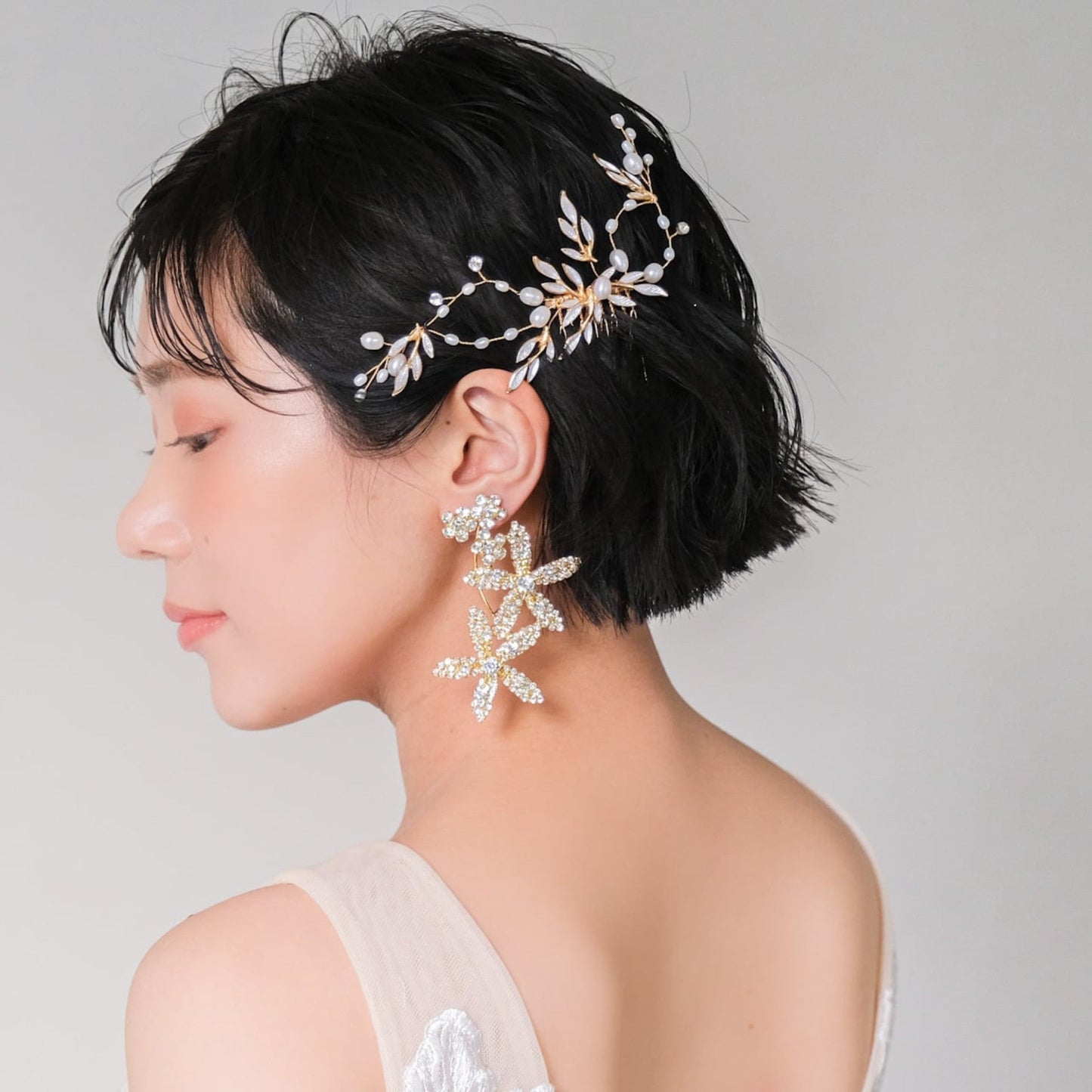 【ヘッドドレス】ブライダルヘッドドレスパールリーフゴールドv58【結婚式 ヘアアクセサリー】