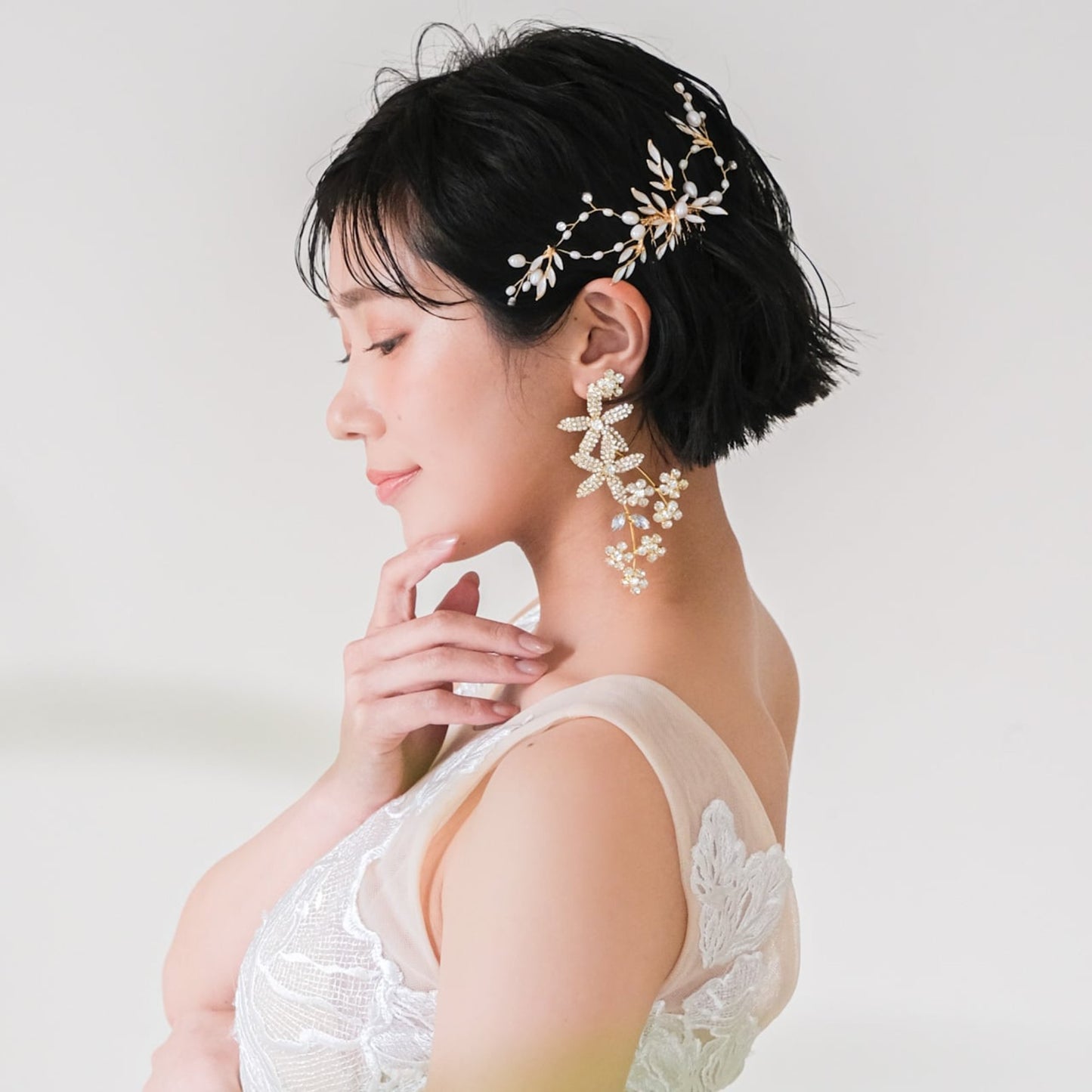 【ヘッドドレス】ブライダルヘッドドレスパールリーフゴールドv58【結婚式　ヘアアクセサリー】