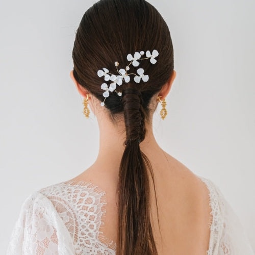 【ヘッドドレス】ブライダルヘッドドレスパールホワイトフラワーゴールドv60【結婚式　ヘアアクセサリー】