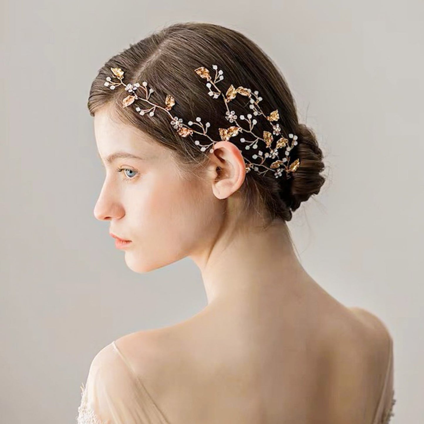 【ヘッドドレス】ブライダルヘッドドレスビジューリーフゴールドv62【結婚式 ヘアアクセサリー】