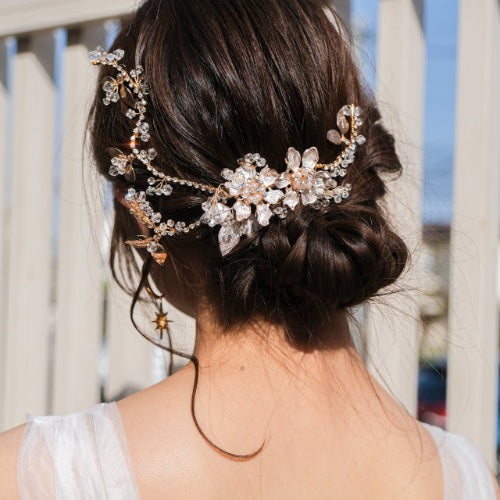 【ヘッドドレス】ブライダルヘッドドレスビジューリーフゴールドv63【結婚式　ヘアアクセサリー】