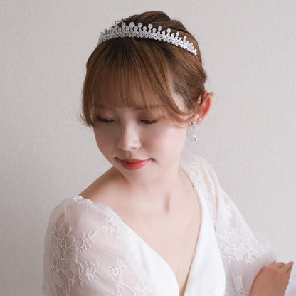 【ヘッドドレス】w34 ティアラ ジルコニア ブライダルヘッドドレス シルバー【結婚式　ヘアアクセサリー】