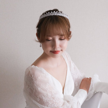 【ヘッドドレス】w34 ティアラ ジルコニア ブライダルヘッドドレス シルバー【結婚式　ヘアアクセサリー】