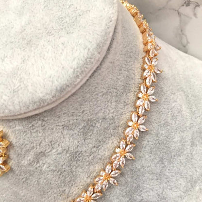 flower gold ジルコニアネックレス&ピアスゴールドセット/ブライダルアクセサリー 【結婚式 アクセサリーセット】