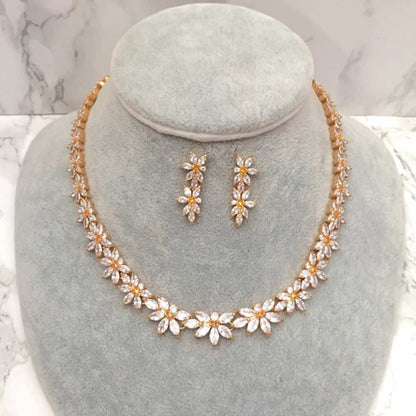 flower gold ジルコニアネックレス&ピアスゴールドセット/ブライダルアクセサリー 【結婚式 アクセサリーセット】