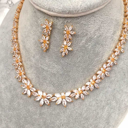 flower gold ジルコニアネックレス&ピアスゴールドセット/ブライダルアクセサリー 【結婚式 アクセサリーセット】