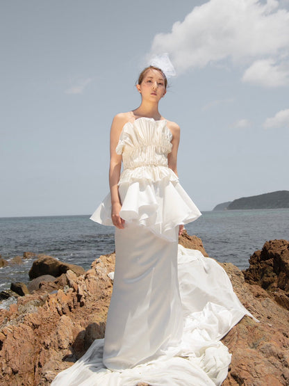 プリーツペプラムドレス【ウェディングドレス レンタル】