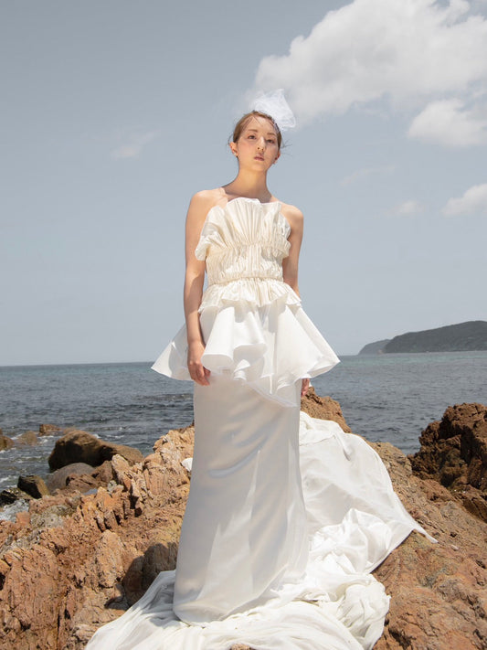 プリーツペプラムドレス【ウェディングドレス レンタル】