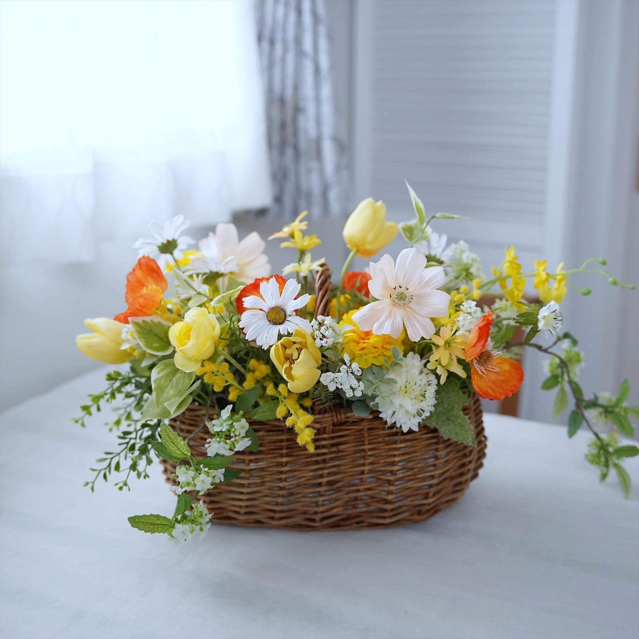 イエローオレンジのバスケットブーケ【結婚式 フワラー アーティ