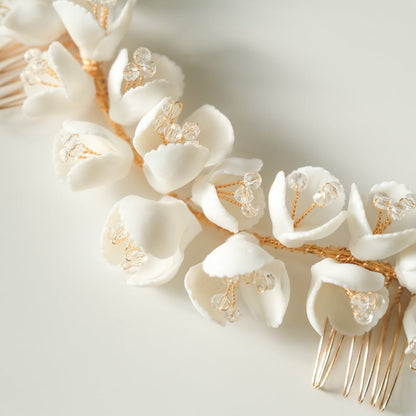 ブライダルヘッドドレス ヘッドコーム フラワー ビーズ ゴールド r26 【結婚式 ヘアアクセサリー】