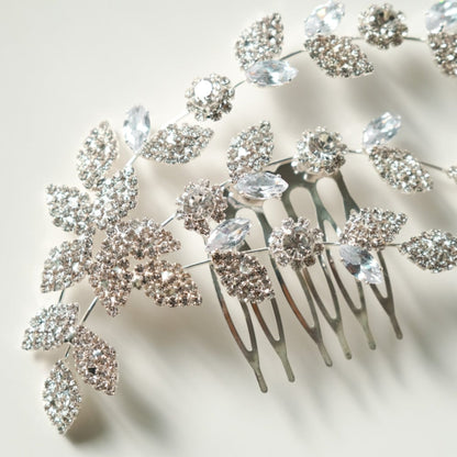 ブライダルヘッドドレス ビジュー ジルコニア リーフ シルバー r27 【結婚式 ヘアアクセサリー】