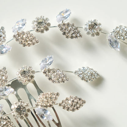 ブライダルヘッドドレス ビジュー ジルコニア リーフ シルバー r27 【結婚式 ヘアアクセサリー】