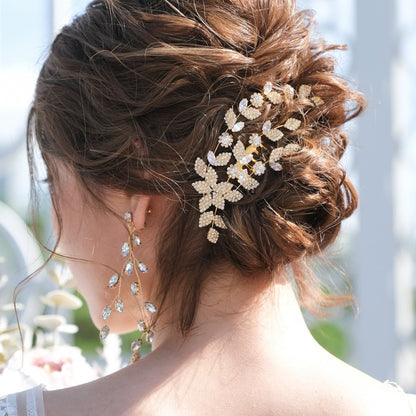 ブライダルヘッドドレス ビジュー ジルコニア リーフ ゴールド r28 【結婚式 ヘアアクセサリー】