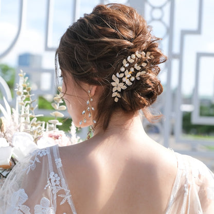 ブライダルヘッドドレス ビジュー ジルコニア リーフ ゴールド r28 【結婚式 ヘアアクセサリー】